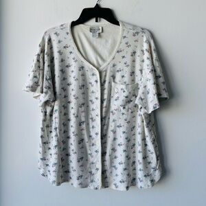 VTG Amanda Stewart Pajama Tee Shirt White Floral Babydoll Women M Cottagecore